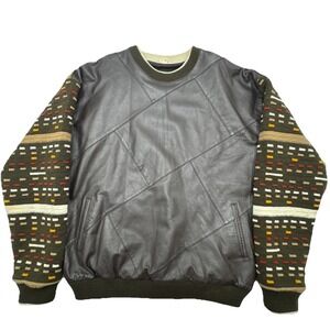 Vintage Vilanto Brown Leather and Knit Sweater Mens Size 2XL Pockets Coogi Style